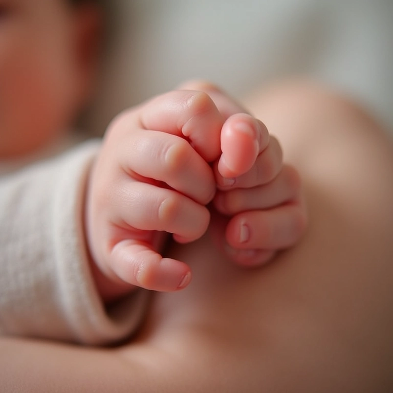 Mão de recém-nascido segurando o dedo de um adulto, representando os reflexos do bebê.