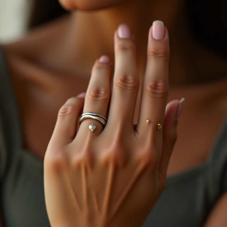 Mão feminina com anéis de falange delicados, um toque moderno e fashion.
