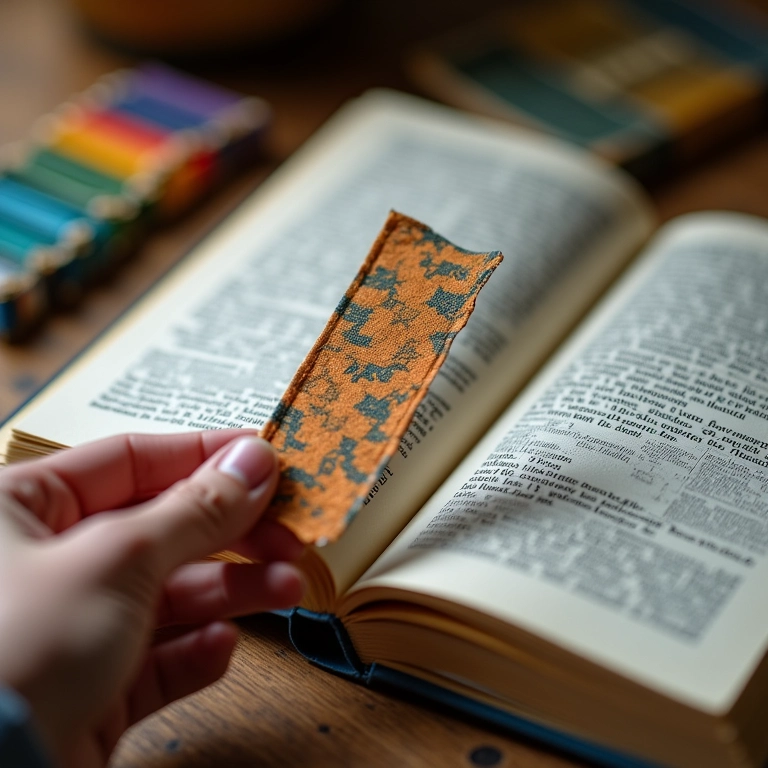Mão segurando marcador de página criativo em livro aberto, incentivo à leitura.