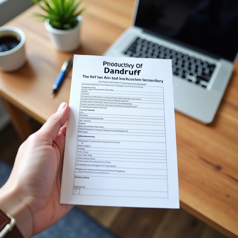 Mão segurando planilha de tratamento anticaspa.