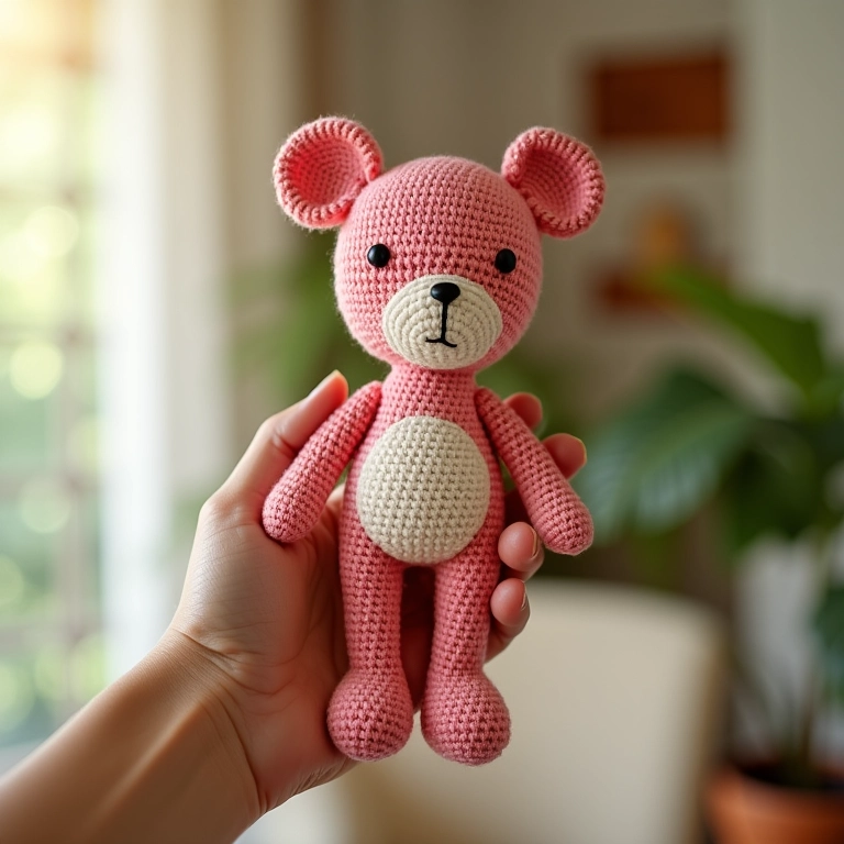 Mão segurando um amigurumi personalizado de crochê.