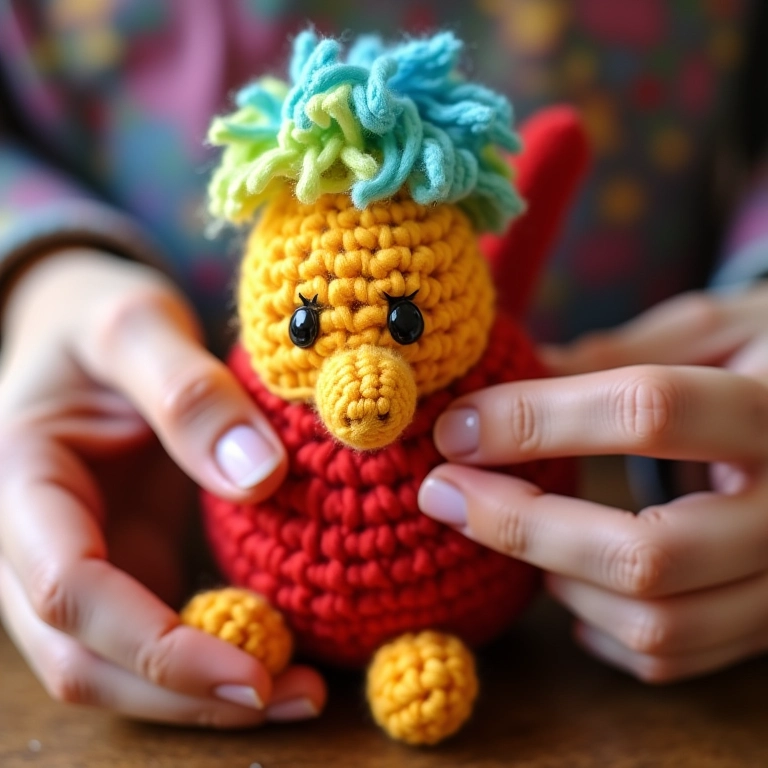 Mãos crocheteando aumentos e diminuições, técnicas para dar forma ao amigurumi.