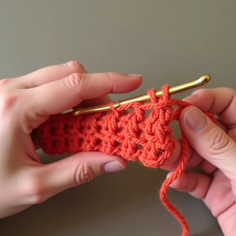 Mãos crocheteando ponto correntinha e ponto baixo.