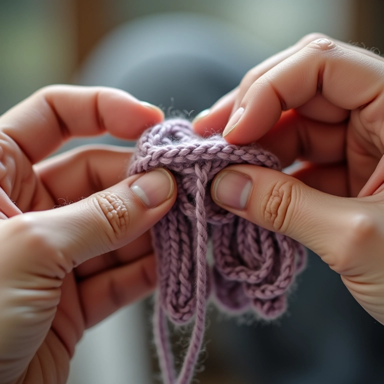 Mãos crocheteiam ponto baixo simples com fio de malha.