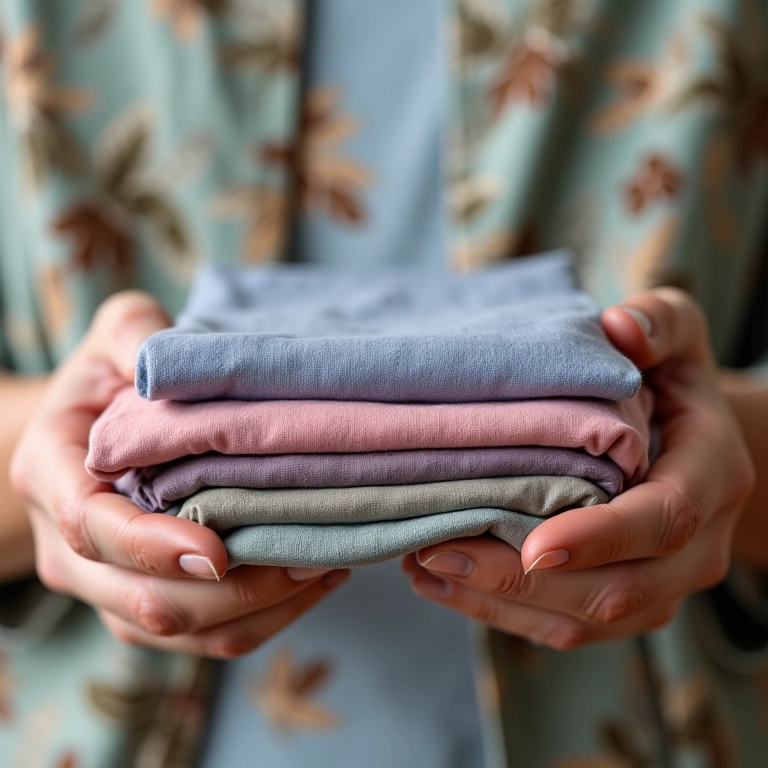 Mãos demonstrando como dobrar roupas de forma compacta para mala de mão.