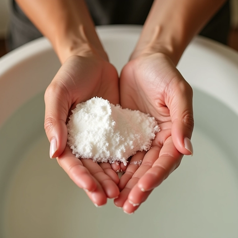 Mãos em água morna com bicarbonato para remover cutículas.