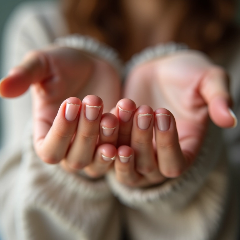 Mãos femininas com unhas fracas e quebradiças.