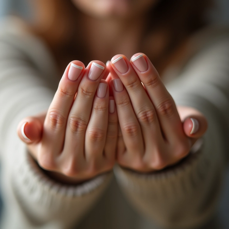 Mãos femininas com unhas fracas e quebradiças.