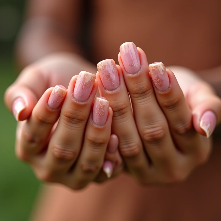Mãos femininas com unhas longas e saudáveis, demonstrando beleza e cuidado natural.