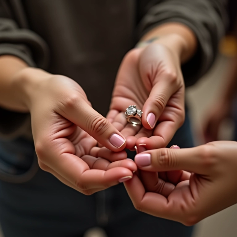 Mãos medindo o tamanho do anel com um medidor de anel.