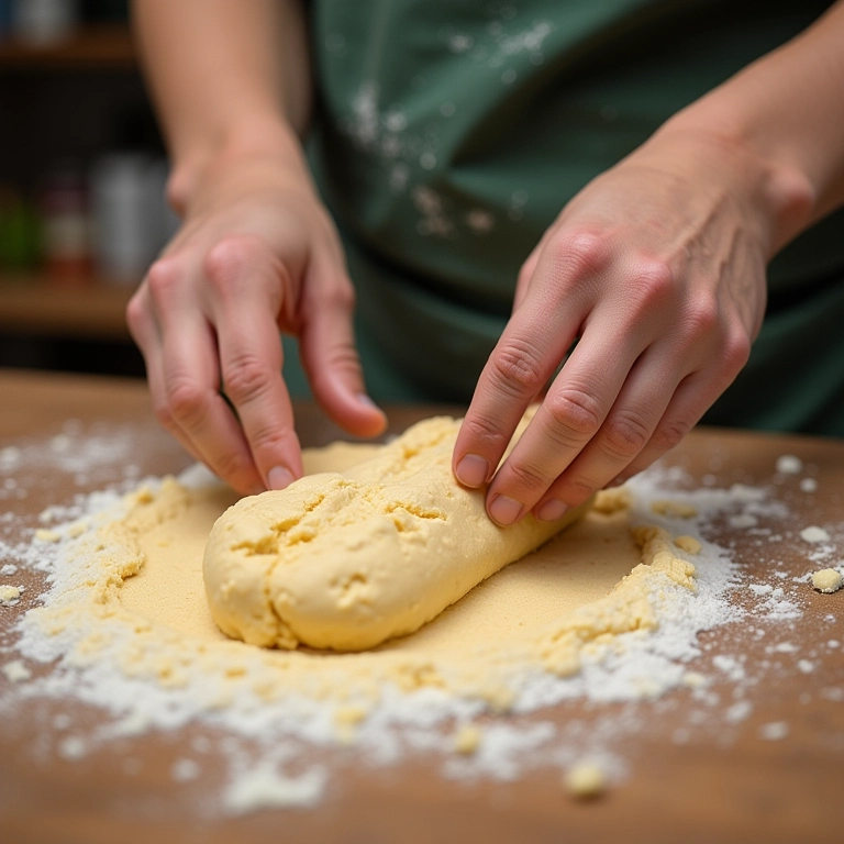 Mãos preparando a massa de biscuit para receber o corante.
