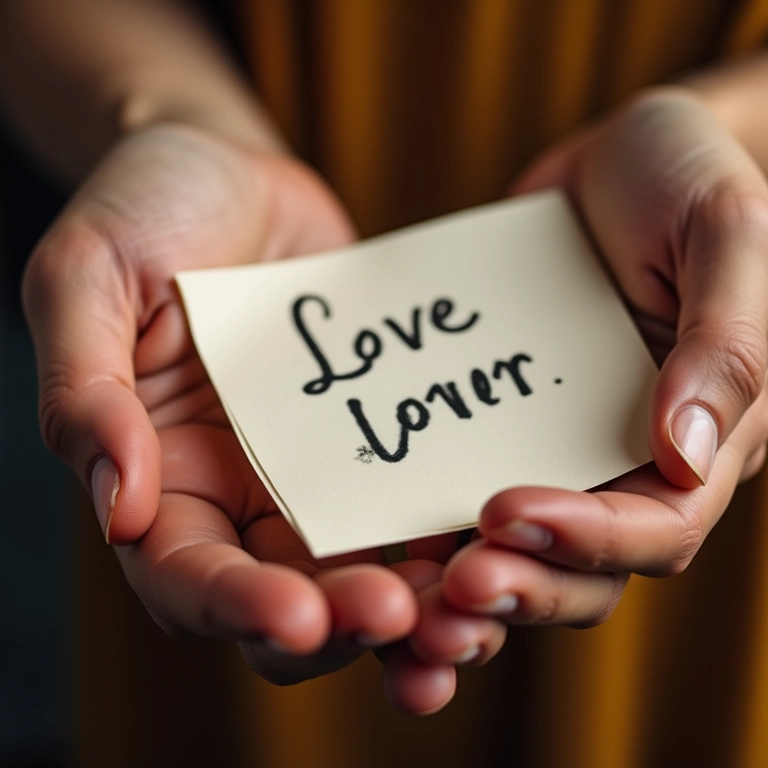Mãos segurando carta de amor escrita à mão com carinho.