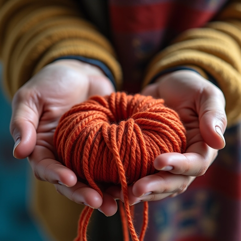 Mãos trabalhando com fios de alta qualidade para crochê.