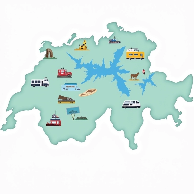 Mapa ilustrativo dos lagos suíços com informações importantes.