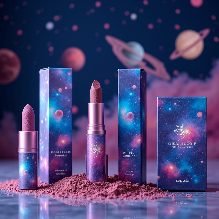 Maquiagem Girlcult com tema cósmico em fundo de estrelas e planetas com arte brasileira.