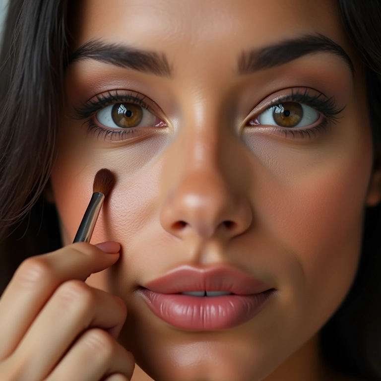 Maquiagem para olhos redondos: antes e depois mostrando o efeito de alongamento do olhar.