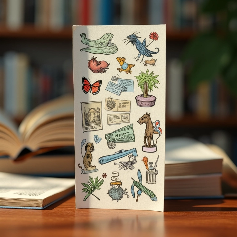 Marcador de página criativo com símbolos jornalísticos.