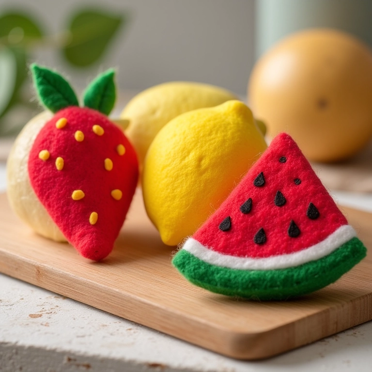 Marcador de página de frutas em feltro, colorido e divertido.