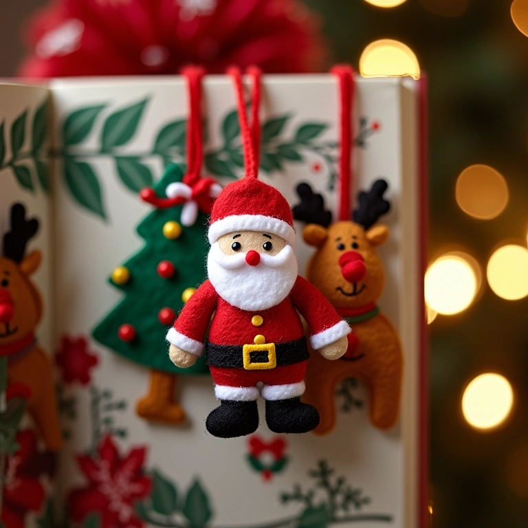 Marcador de página temático de Natal em feltro.