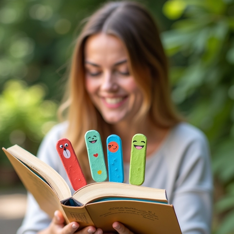 Marcadores de página divertidos feitos com palitos de picolé.