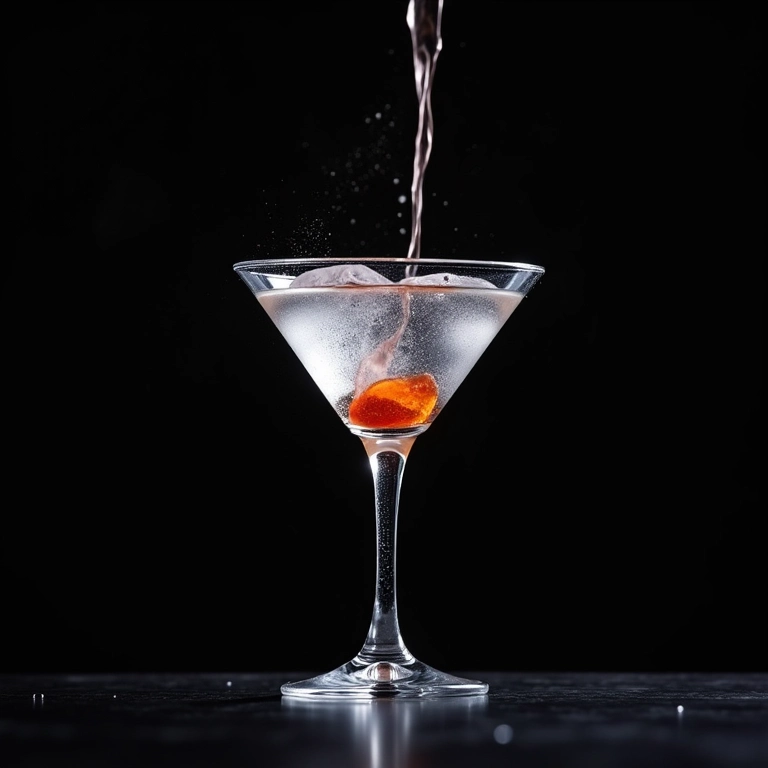 Martini sendo misturado em um mixing glass de cristal.