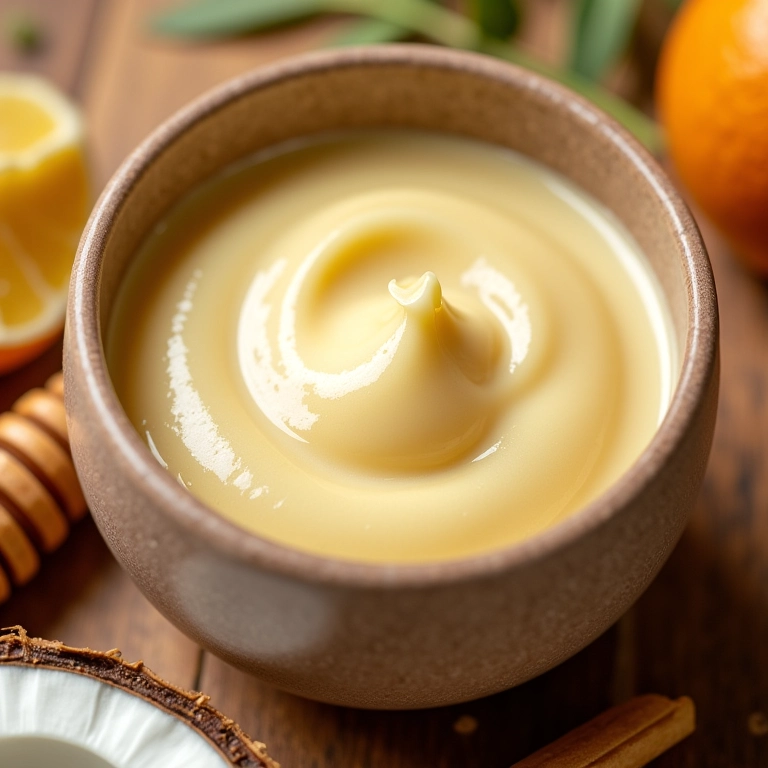 Máscara capilar de óleo de coco e mel em um bowl.