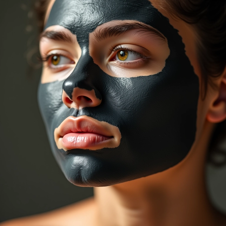 Máscara de argila preta absorvendo óleo da pele.