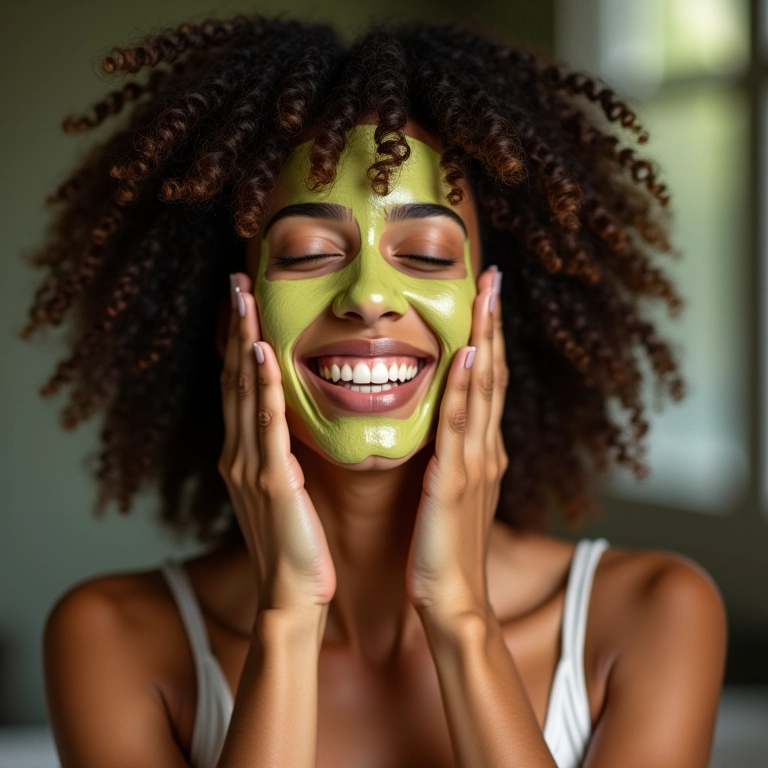 Máscara de nutrição capilar com abacate e azeite de oliva sendo aplicada em cabelo cacheado.