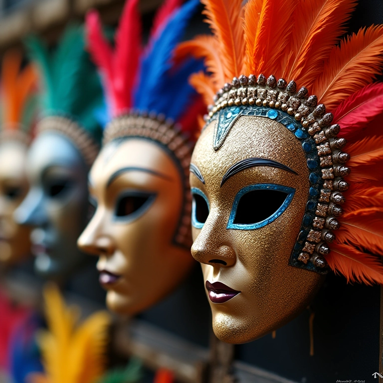 Máscaras de Carnaval temáticas, coloridas e artesanais.
