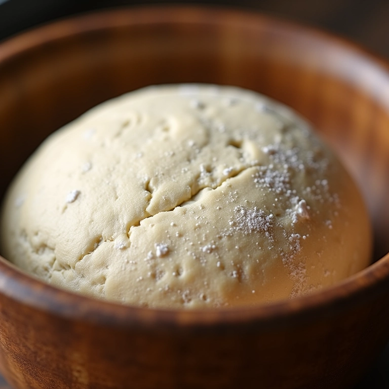 Massa de pão de fermentação natural em um recipiente rústico.