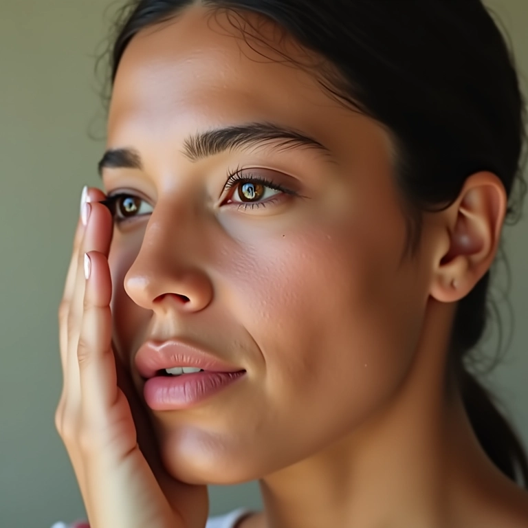 Massagem suave com a ponta dos dedos para ativar a circulação e reduzir olheiras.