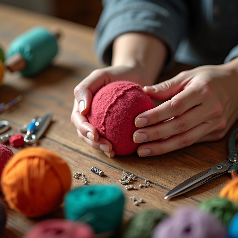 Materiais básicos para feltro 3D: feltro, tesoura, agulhas e linhas coloridas.