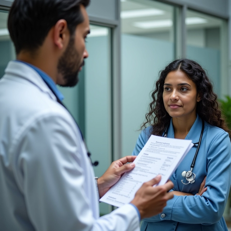 Médico explicando opções de tratamento para SOP para paciente brasileira.