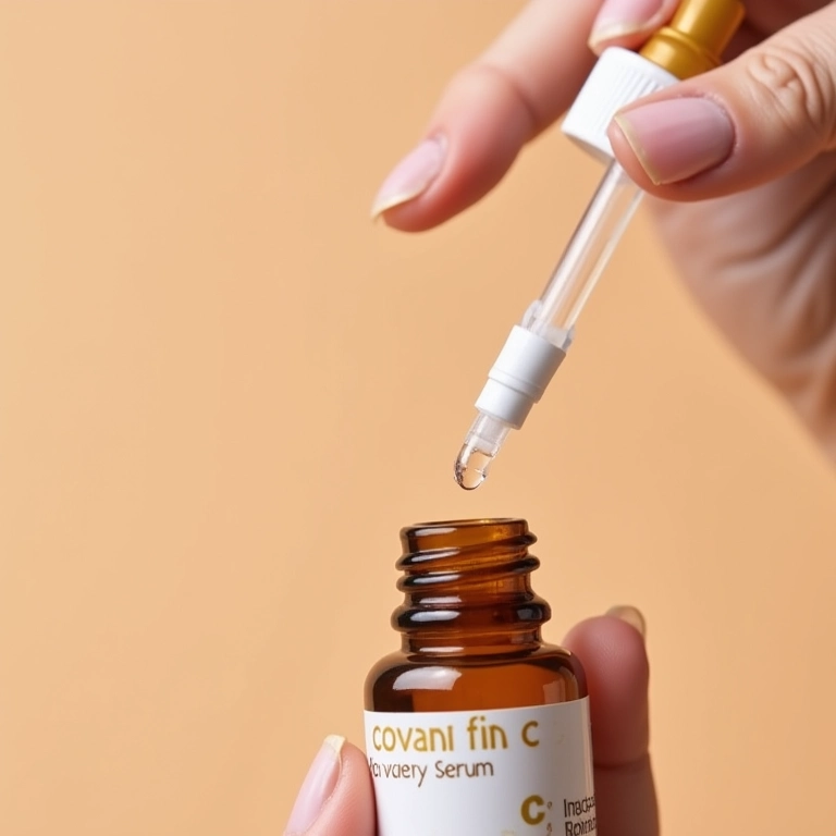 Medindo a dose ideal de sérum de Vitamina C.