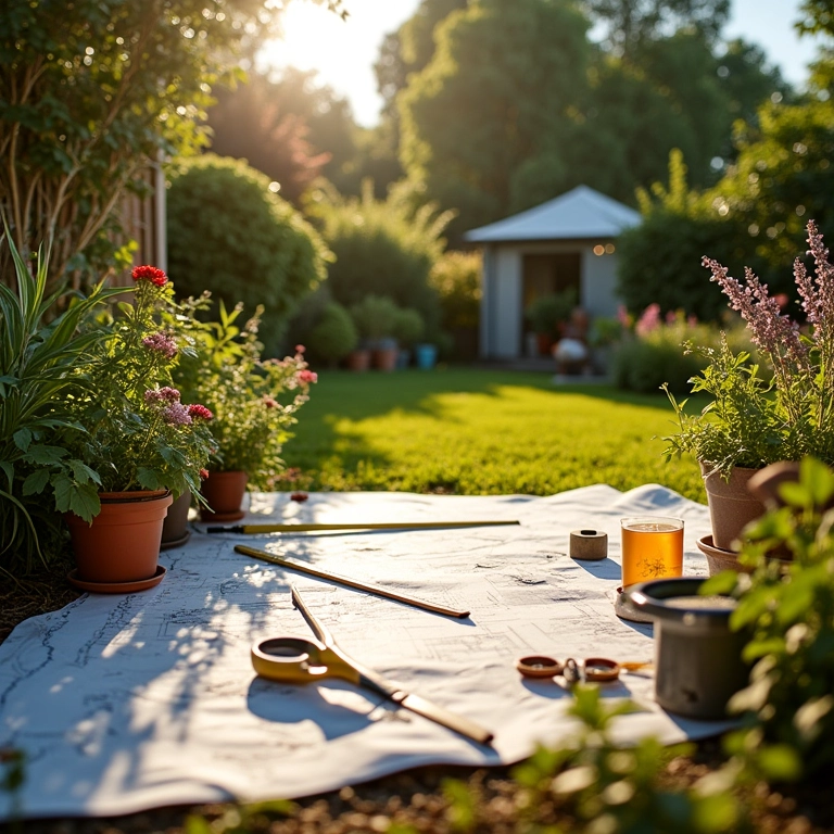 Medindo espaço no quintal para planejar o jardim.