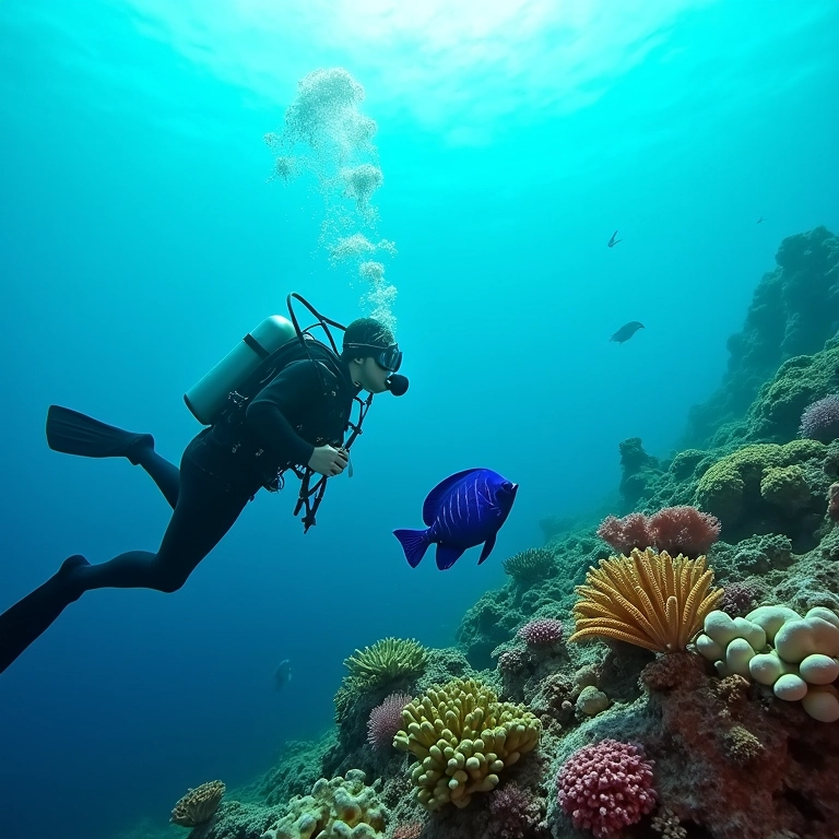 Mergulhadora explorando a rica vida marinha do Brasil.