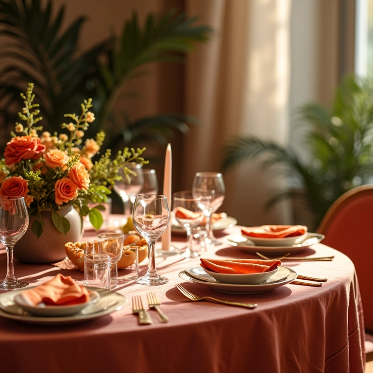Mesa com toalha de mesa elegante e adequada para a ocasião.