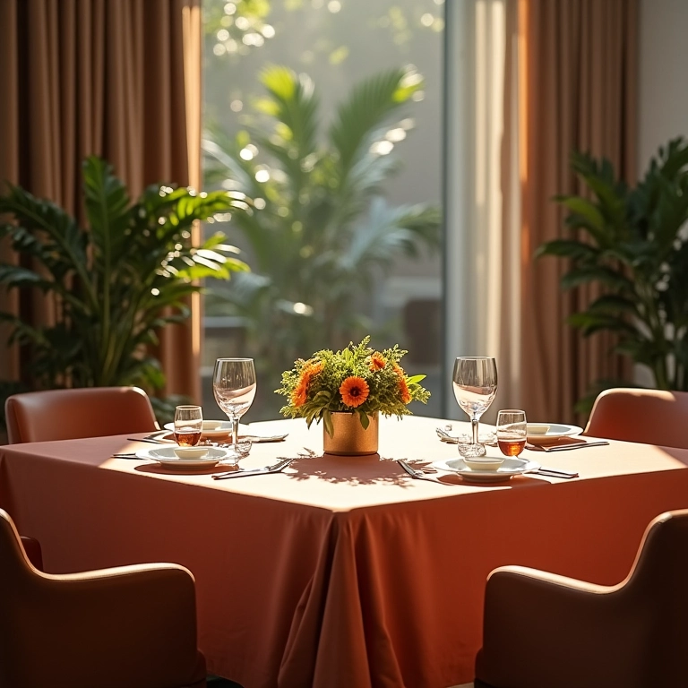 Mesa quadrada com decoração minimalista para um ambiente intimista.