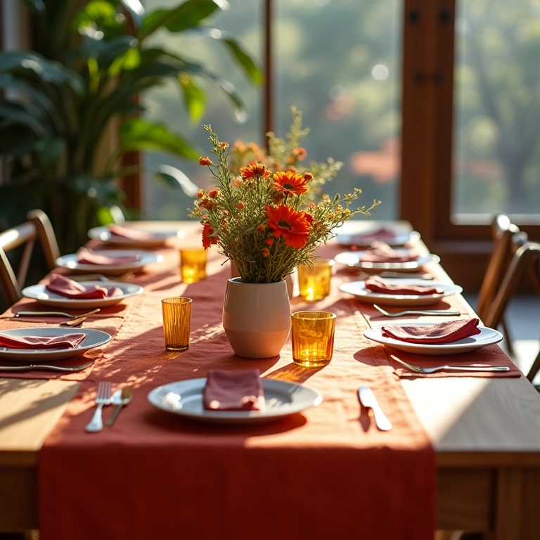 Mesa retangular com decoração moderna e versátil para festas.