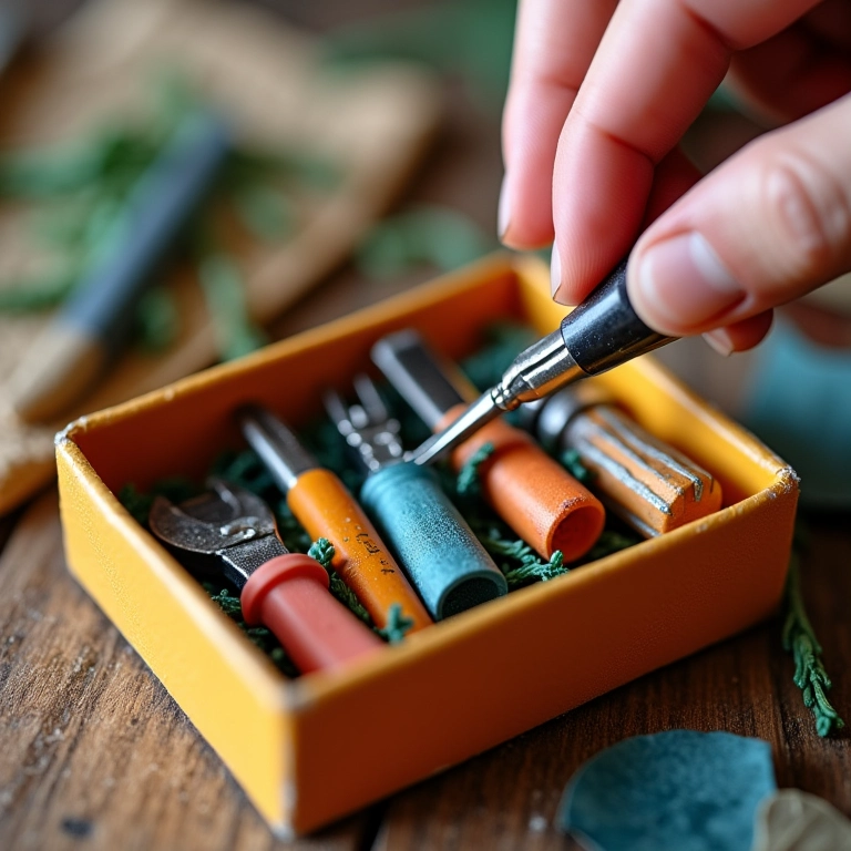 Miniaturas de ferramentas para decorar presente de serralheiro, caixa colorida.