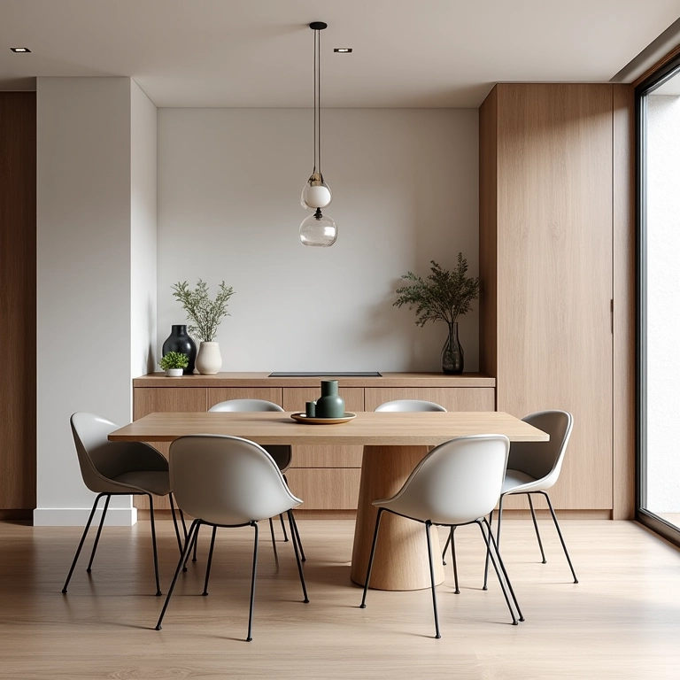 Minimalismo em sala de jantar pequena e moderna.