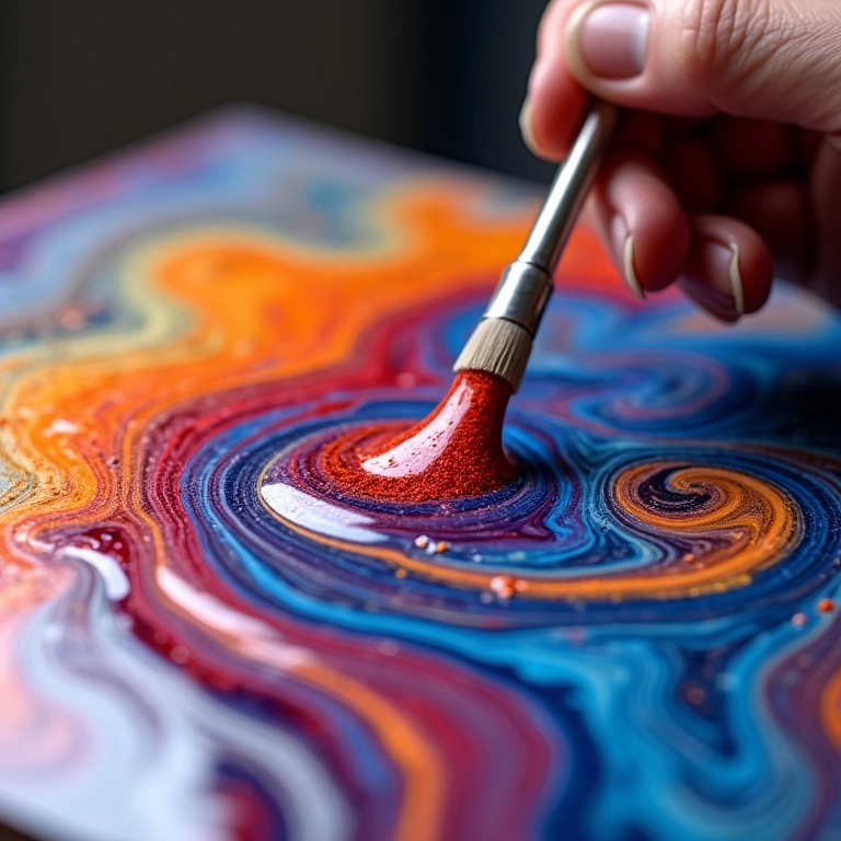 Mistura de resina epóxi de alta viscosidade com pigmentos vibrantes.