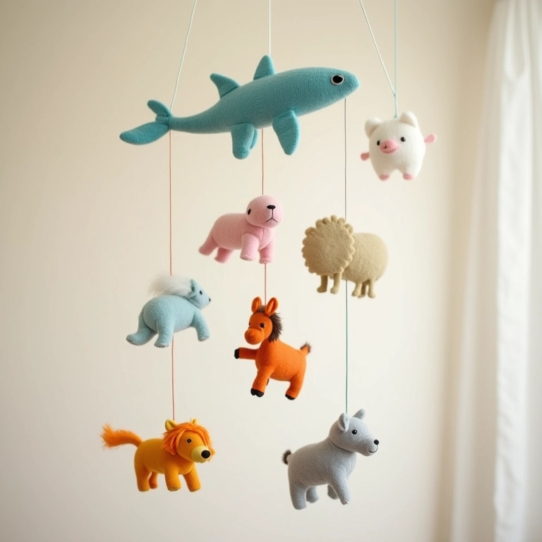 Móbile de feltro para decoração de quarto de bebê.