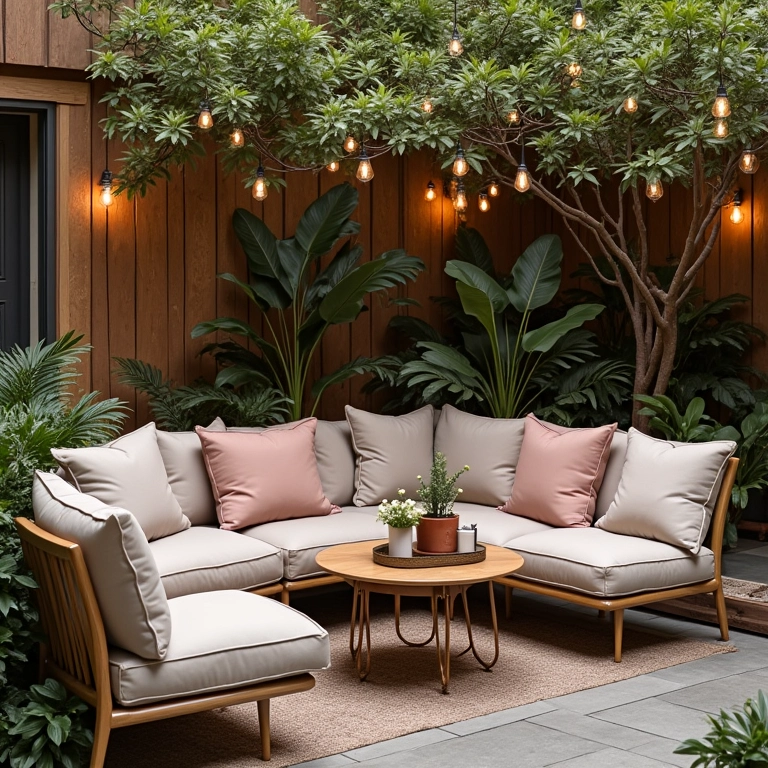 Mobiliário confortável e estiloso para festa de noivado.