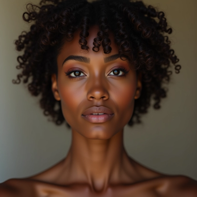 Modelo brasileira com cabelo cacheado curto e detalhe de trança lateral embutida.