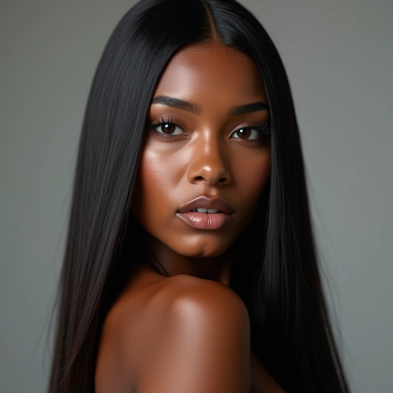 Modelo brasileira com cabelo liso e blunt cut perfeito.