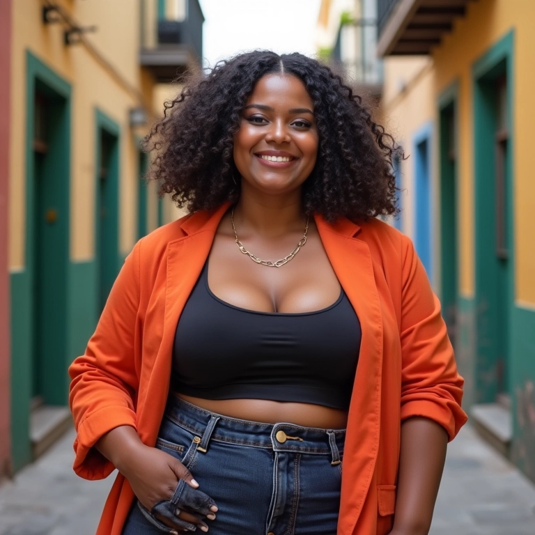 Modelo plus size confiante quebrando estereótipos na moda.