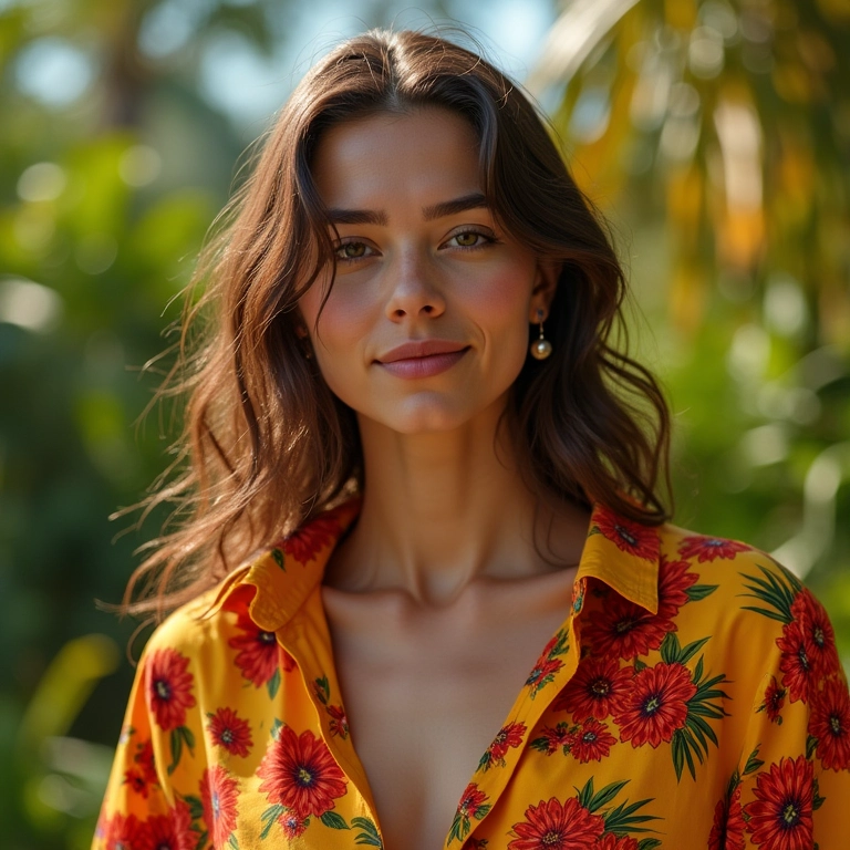 Modelo vestindo coleção da H&M com cenário vibrante do Brasil.