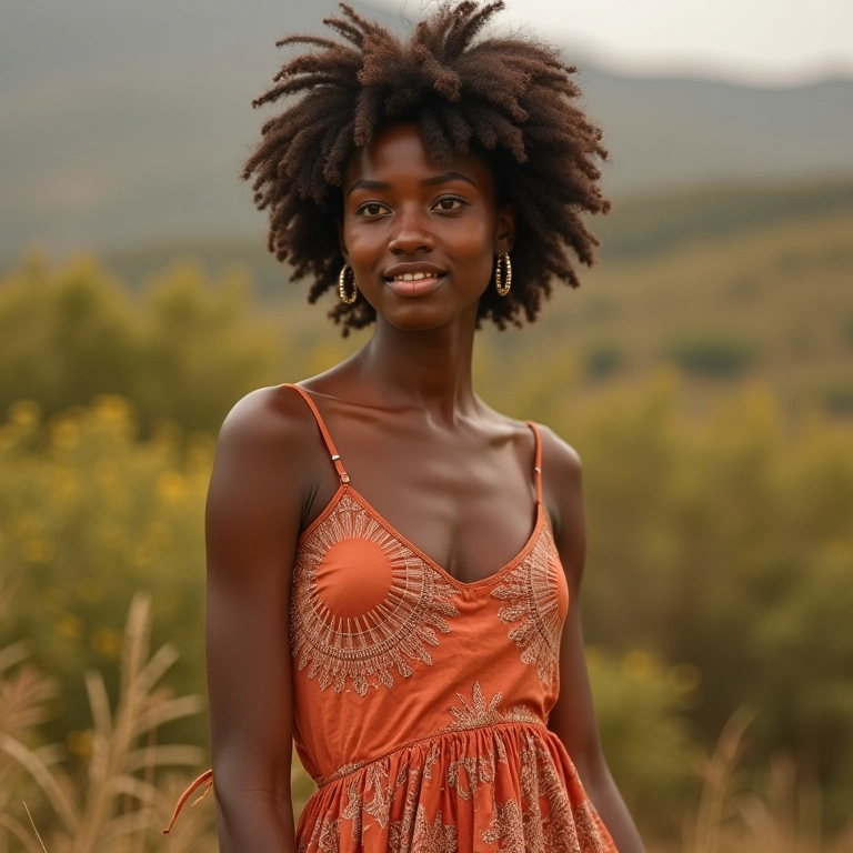 Modelo vestindo roupa feita com materiais naturais e sustentáveis do Brasil.