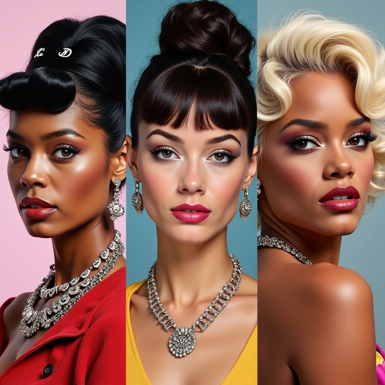 Montagem com ícones da moda: Chanel, Hepburn, Monroe e Rihanna.